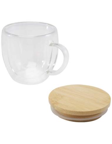 Taza de vidrio de 250 ml con tapa de bambú N10914311