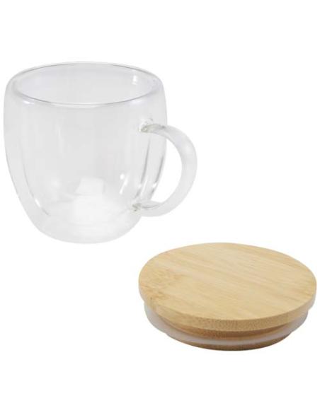 Taza de vidrio de 250 ml con tapa de bambú N10914311