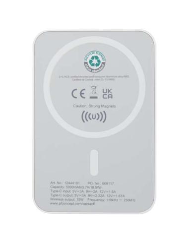 Batería externa inalámbrica magnética de 5000 mAh y 15 W con PD de 20 W fabricada con plástico reciclado N10144421