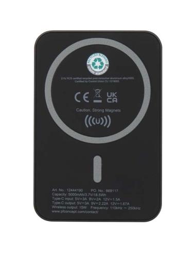 Batería externa inalámbrica magnética de 5000 mAh y 15 W con PD de 20 W fabricada con plástico reciclado N09144421