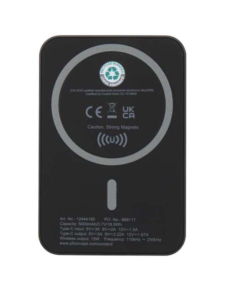 Batería externa inalámbrica magnética de 5000 mAh y 15 W con PD de 20 W fabricada con plástico reciclado N09144421