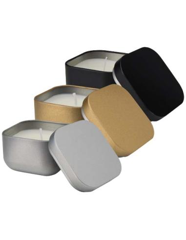 Vela cuadrada en caja metálica con aroma de vainilla N09253621