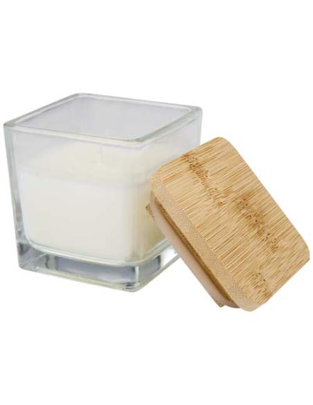 Vela cuadrada en soporte de vidrio con tapa de bambú N10453621