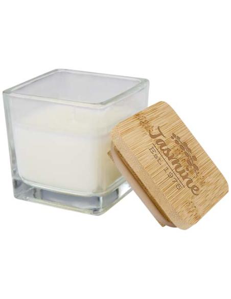 Vela cuadrada en soporte de vidrio con tapa de bambú N10453621