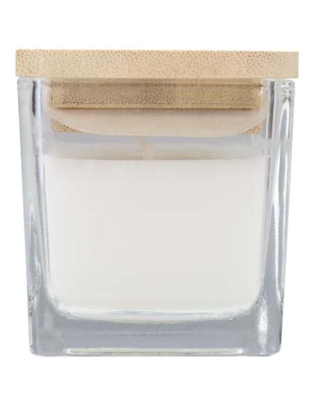 Vela cuadrada en soporte de vidrio con tapa de bambú N10453621