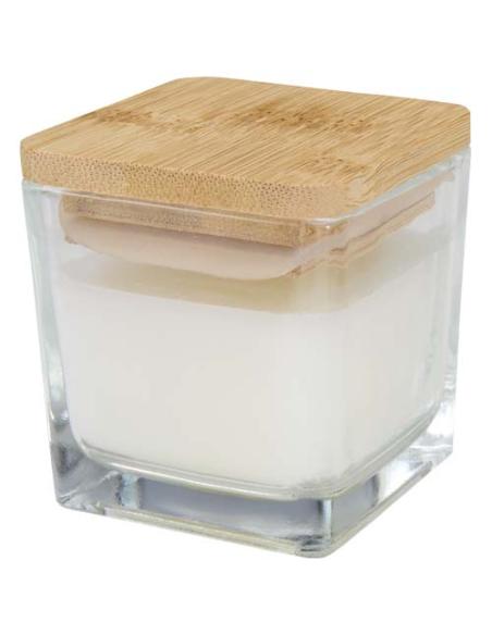 Vela cuadrada en soporte de vidrio con tapa de bambú N10453621