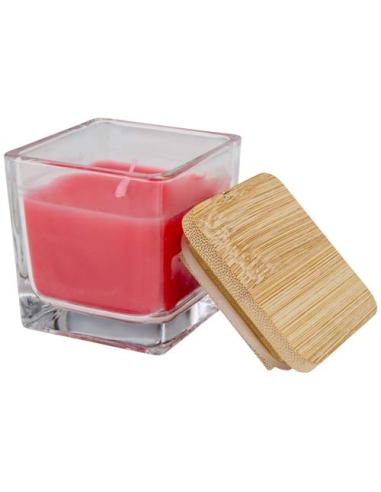 Vela cuadrada en soporte de vidrio con tapa de bambú N12453621