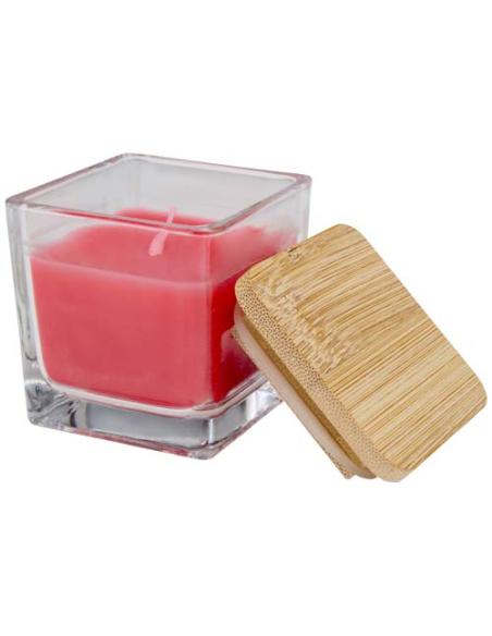 Vela cuadrada en soporte de vidrio con tapa de bambú N12453621