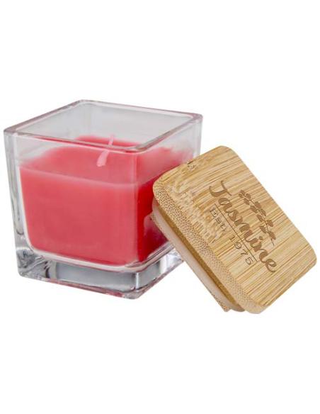 Vela cuadrada en soporte de vidrio con tapa de bambú N12453621