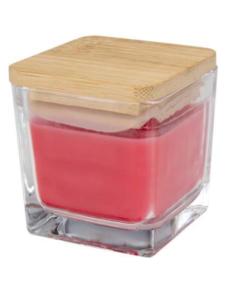 Vela cuadrada en soporte de vidrio con tapa de bambú N12453621