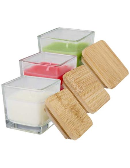 Vela cuadrada en soporte de vidrio con tapa de bambú N12453621