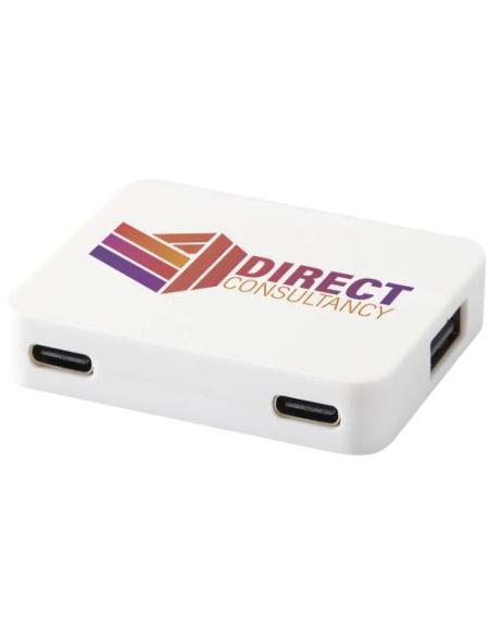 Hub USB de 4 puertos con salida USB-A y tipo-C y doble entrada fabricado con plástico reciclado N10944421