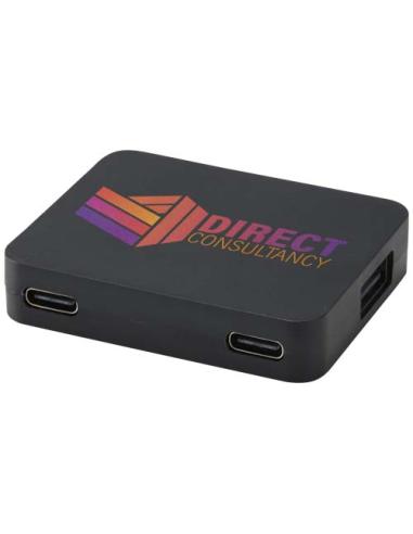 Hub USB de 4 puertos con salida USB-A y tipo-C y doble entrada fabricado con plástico reciclado N09944421