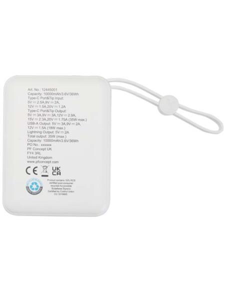 Batería externa para tableta de 10 000 mAh y 35 W con cable tipo C integrado y fabricada con plástico reciclado N10054421