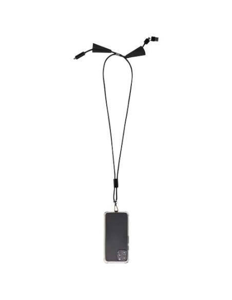Lanyard de plástico reciclado para smartphone con sincronización de datos integrada y cable 5 en 1 de carga rápida de 100 W N093