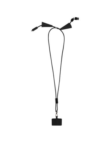 Lanyard de plástico reciclado para smartphone con sincronización de datos integrada y cable 5 en 1 de carga rápida de 100 W N093