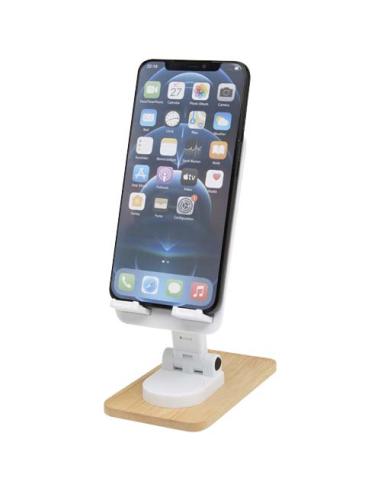 Soporte para teléfono de sobremesa plegable de plástico reciclado con detalles de bambú N10464421
