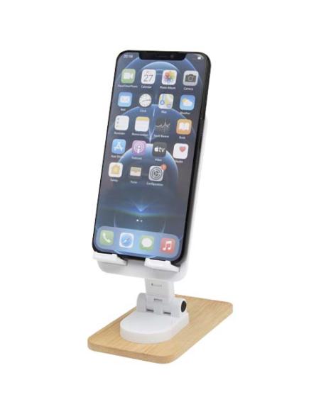 Soporte para teléfono de sobremesa plegable de plástico reciclado con detalles de bambú N10464421