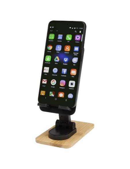Soporte para teléfono de sobremesa plegable de plástico reciclado con detalles de bambú N09464421