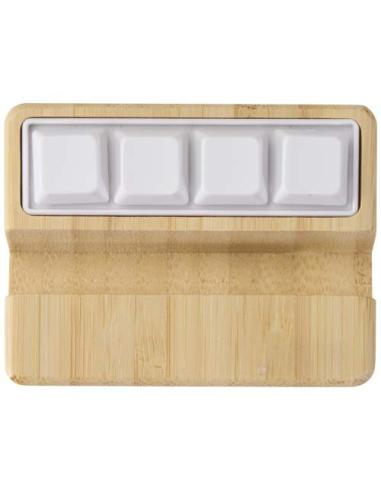 Soporte para teléfono de plástico reciclado con juguete y detalles de bambú N17664421