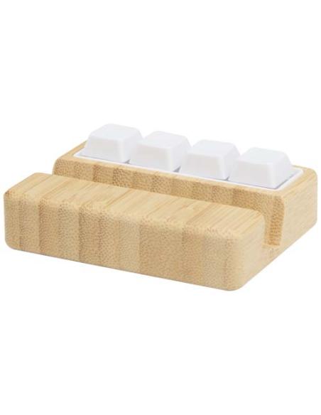 Soporte para teléfono de plástico reciclado con juguete y detalles de bambú N17664421