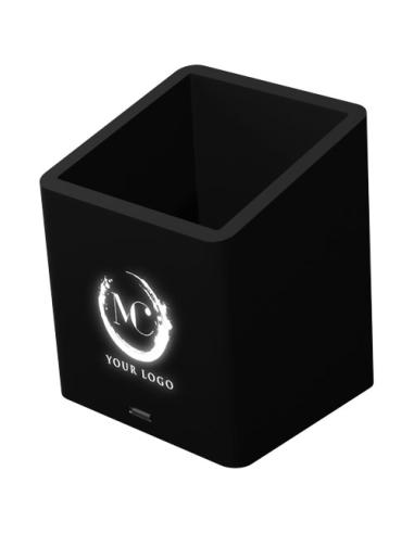 Soporte para lápices antibacteriano con logotipo retroiluminado y doble salida USB N09670XP1