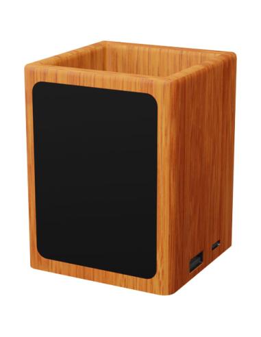 Soporte para lápices de madera con logotipo retroiluminado y doble salida USB N17770XP1