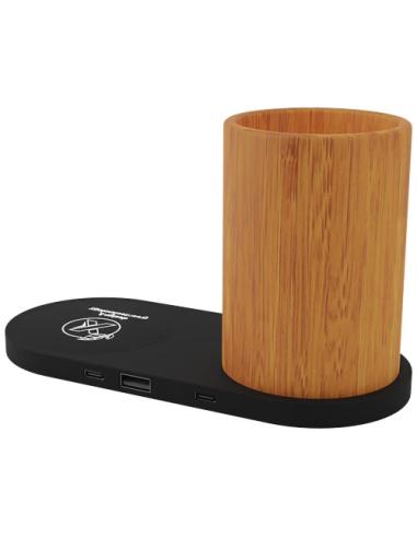 Base de carga inalámbrica con logotipo retroiluminado de 10 W y soporte para lápices de bambú N17870XP1