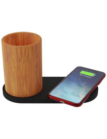 Base de carga inalámbrica con logotipo retroiluminado de 10 W y soporte para lápices de bambú N17870XP1