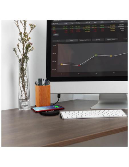 Base de carga inalámbrica con logotipo retroiluminado de 10 W y soporte para lápices de bambú N17870XP1