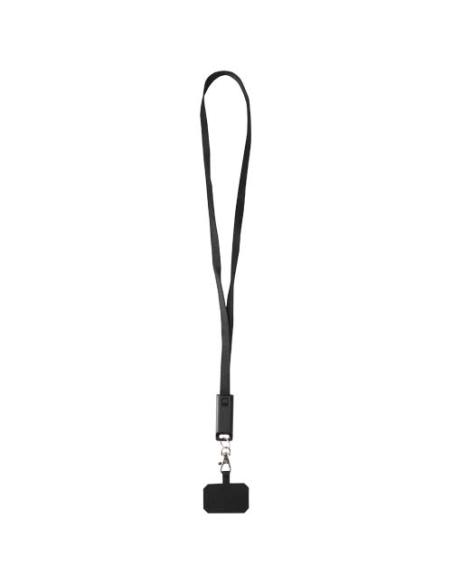 Lanyard de plástico reciclado para smartphone con sincronización de datos integrada y cable 5 en 1 de carga rápida de 65 W N0974