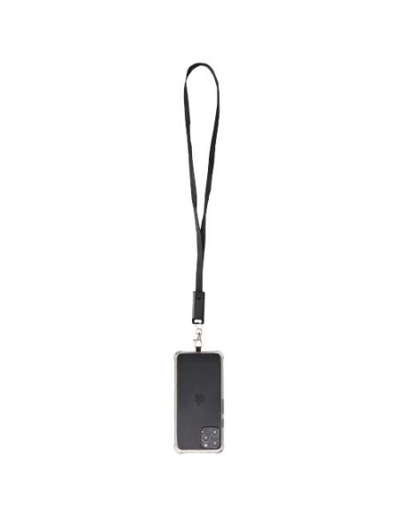 Lanyard de plástico reciclado para smartphone con sincronización de datos integrada y cable 5 en 1 de carga rápida de 65 W N0974