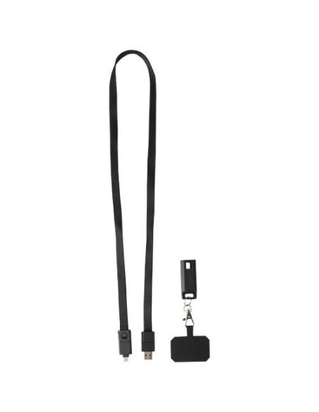 Lanyard de plástico reciclado para smartphone con sincronización de datos integrada y cable 5 en 1 de carga rápida de 65 W N0974
