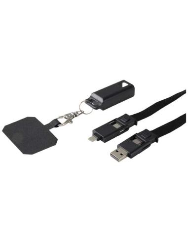 Lanyard de plástico reciclado para smartphone con sincronización de datos integrada y cable 5 en 1 de carga rápida de 65 W N0974