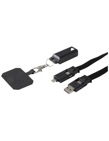 Lanyard de plástico reciclado para smartphone con sincronización de datos integrada y cable 5 en 1 de carga rápida de 65 W N0974