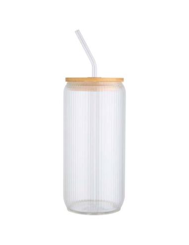 Jarra de 500 ml de vidrio borosilicato de pared simple con tapa de bambú N10139001