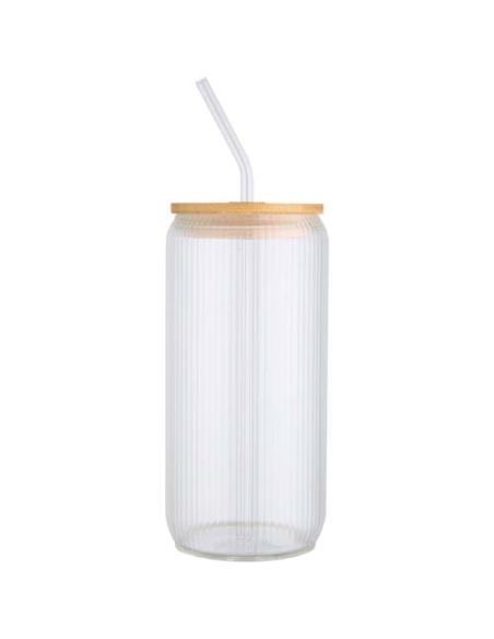 Jarra de 500 ml de vidrio borosilicato de pared simple con tapa de bambú N10139001