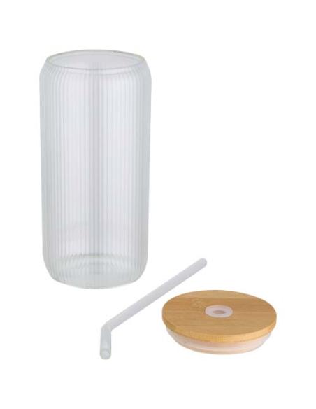 Jarra de 500 ml de vidrio borosilicato de pared simple con tapa de bambú N10139001