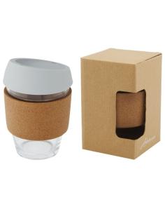 Vaso de vidrio borosilicato de 360 ml con agarre de corcho y tapa de silicona N10566001