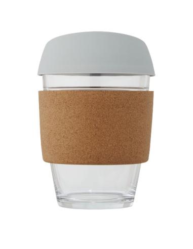 Vaso de vidrio borosilicato de 360 ml con agarre de corcho y tapa de silicona N28566001