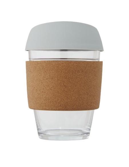 Vaso de vidrio borosilicato de 360 ml con agarre de corcho y tapa de silicona N28566001