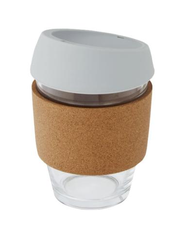 Vaso de vidrio borosilicato de 360 ml con agarre de corcho y tapa de silicona N28566001