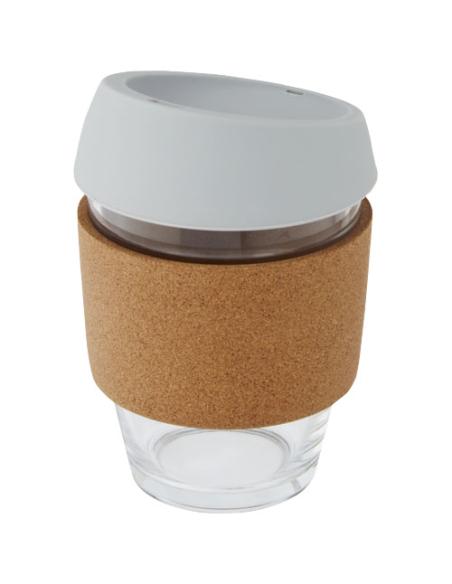 Vaso de vidrio borosilicato de 360 ml con agarre de corcho y tapa de silicona N28566001