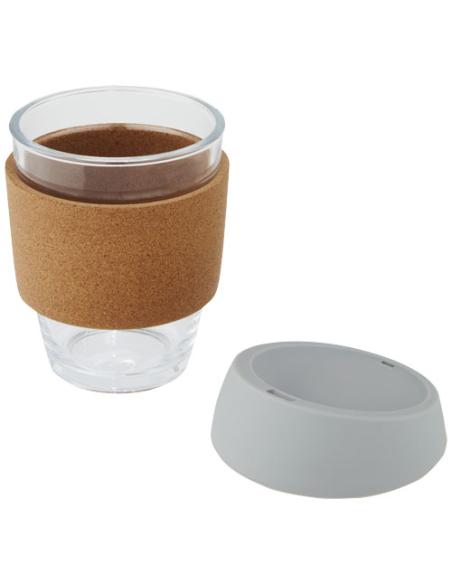 Vaso de vidrio borosilicato de 360 ml con agarre de corcho y tapa de silicona N28566001