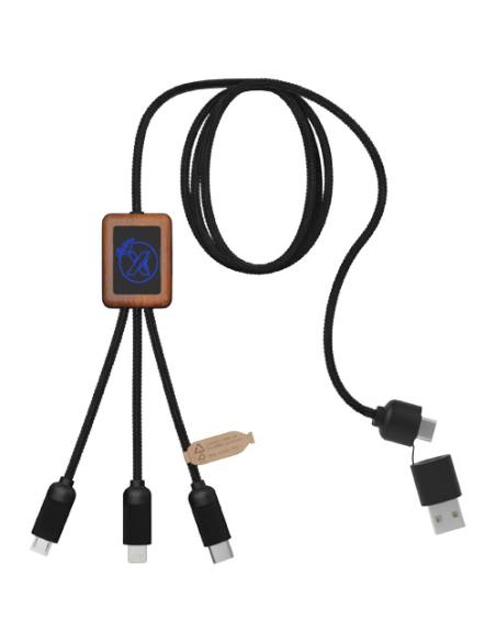 Cable de carga de 40 W 5 en 1 de PET reciclado con logo retroiluminado y estuche cuadrado de madera N25270XP2