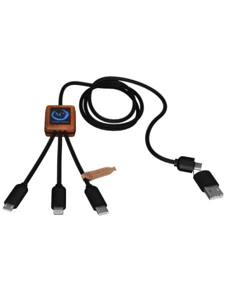 Cable de carga de 40 W 5 en 1 de PET reciclado con logo retroiluminado y estuche cuadrado de madera N25270XP2