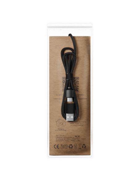 Cable de carga de 40 W 5 en 1 de PET reciclado con logo retroiluminado y estuche cuadrado de madera N25270XP2