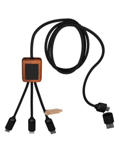 Cable de carga de 40 W 5 en 1 de PET reciclado con logo retroiluminado y estuche cuadrado de madera N25270XP2