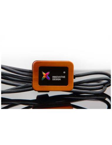 Cable de carga de 40 W 5 en 1 de PET reciclado con logo retroiluminado y estuche cuadrado de madera N09270XP2