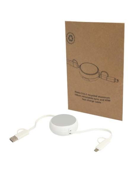 Cable retráctil 5 en 1 de 100 cm de plástico reciclado y aluminio para sincronización de datos y carga rápida de 45 W N18024421